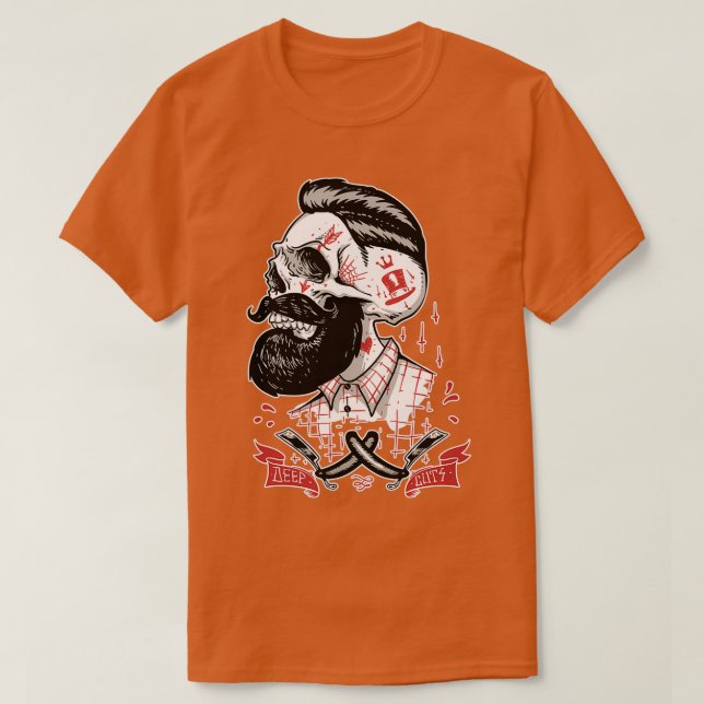 Camiseta Pedaços de crânio de barba 1 (Frente do Design)