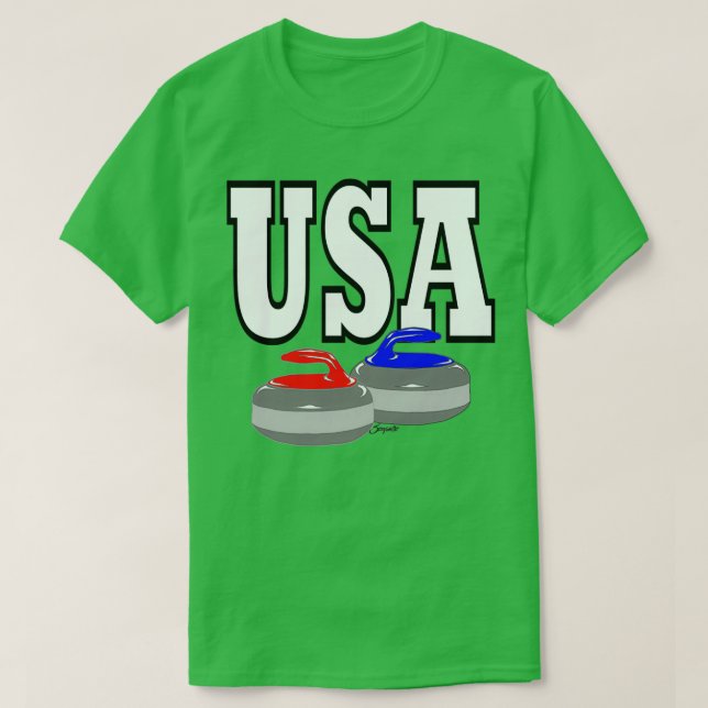 CAMISETA PEDAÇOS DE CURLING EUA (Frente do Design)