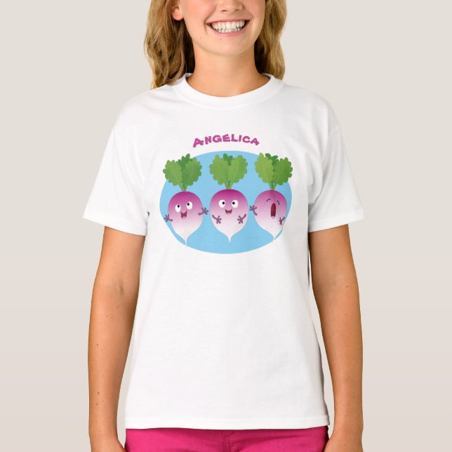 Camiseta Pedra de desenho animada de verduras e legumes (Frente)