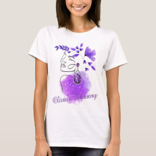Camiseta pedra de nascença, ametista, fevereiro, personaliz