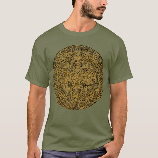 Camiseta Pedra do Sol Asteca Envelhecida Calendário (Frente)