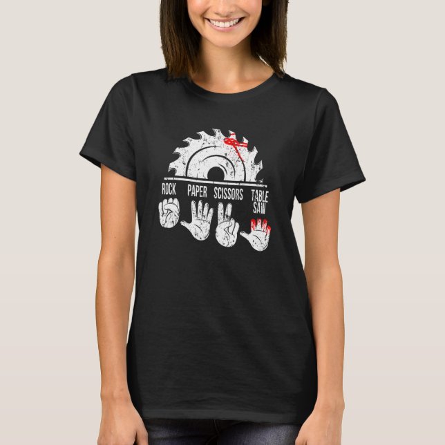 Camiseta Pedra Papel Tesoura Serra de Mesa Martelo Carpinte (Frente)