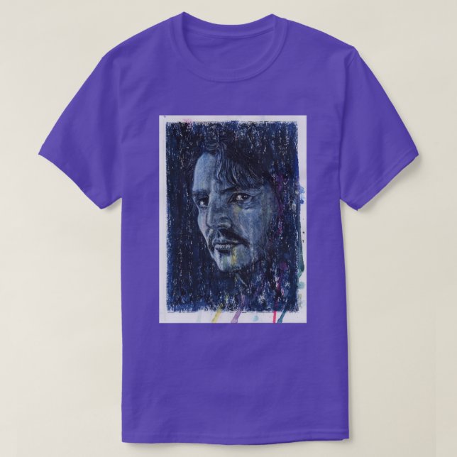 Camiseta Pedro Pascal Desenha Óleo e Retrato de Tinta (Frente do Design)
