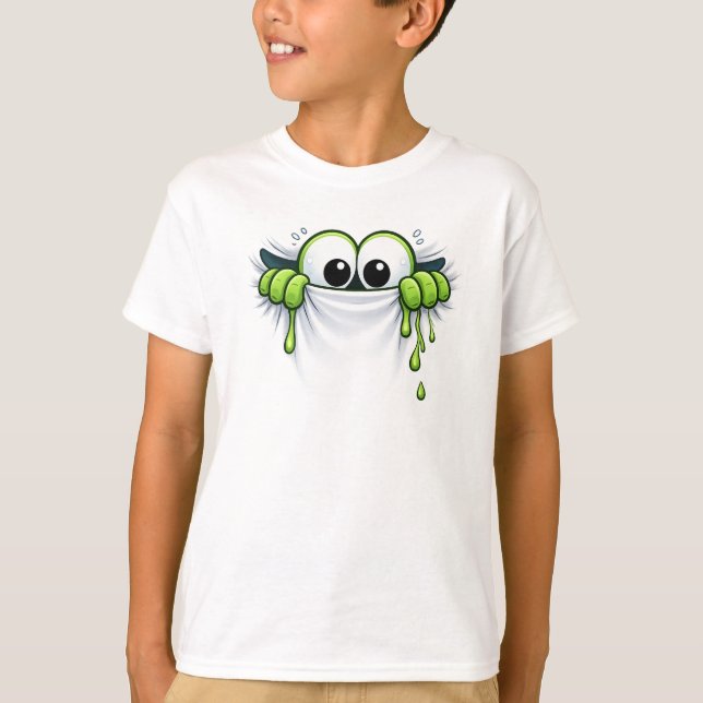 Camiseta Peek-a-Slime! Cute Goo Monster Peeking Design (Frente)
