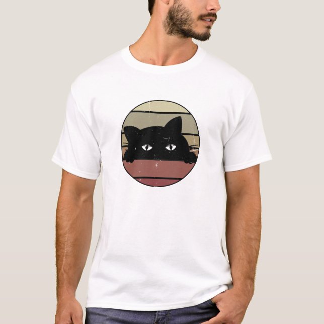 Camiseta Peeking de Gato Negro (Frente)