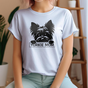 Camiseta Peeking Yorkie Black Silhouette Yorkie Mãe