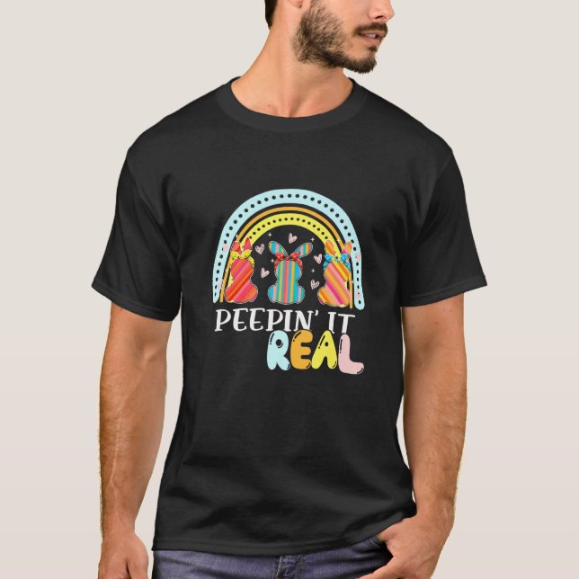 Camiseta Peepin It Real Felz pascoa Bunny Egg Hunt Rainbo (Frente)