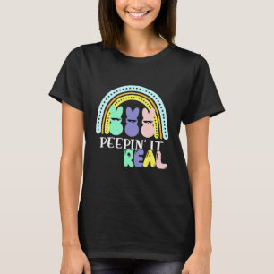Camiseta Peepin It Real Felz pascoa Bunny Ovo Hunt Rainbow