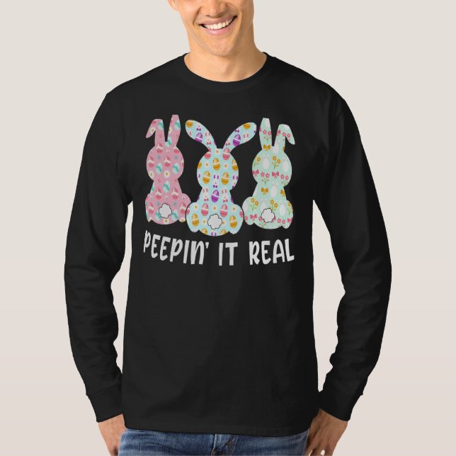 Camiseta Peepin'It Real Bunnies Felz pascoa Bunny For Eas (Frente)