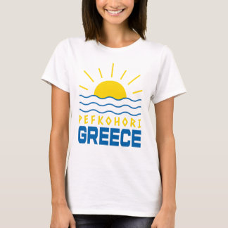 Camiseta Pefkohori Grécia Mulheres Sol e Ondas do Mar