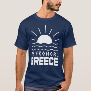 Camiseta Pefkohori Grécia Sol, Mar Azul Marinho Masculino