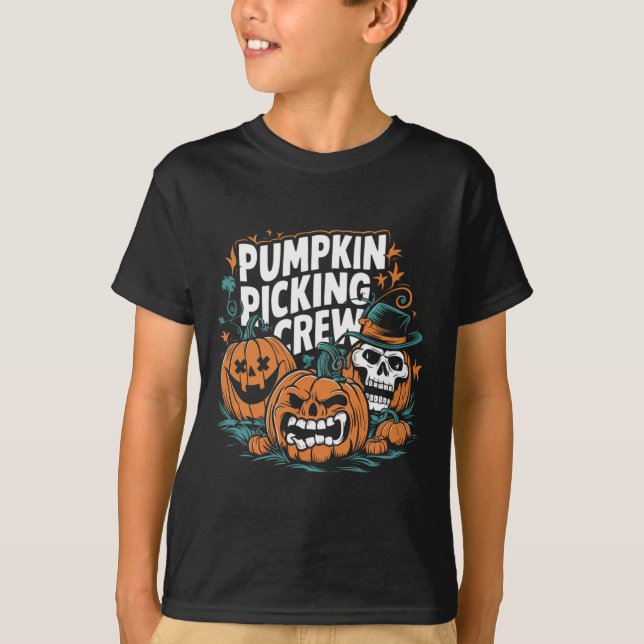 Camiseta Pegando a Tripulação Engraçada Pumpkin Patch Figur (Frente)