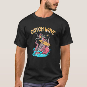 Camiseta Pegar Onda  Surfista Polvo Esqueleto Prancha de Su