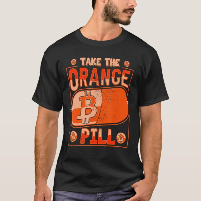 Camiseta Pegue A Pílula Laranja Bitmoney Btc Cryptocurrency (Frente)