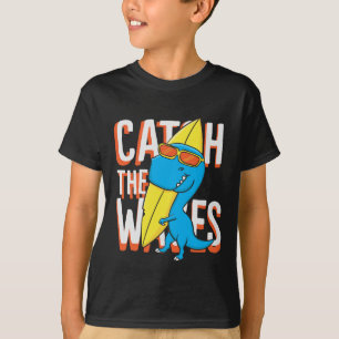 Camiseta Pegue O Surf De Ondas Dino Engraçado