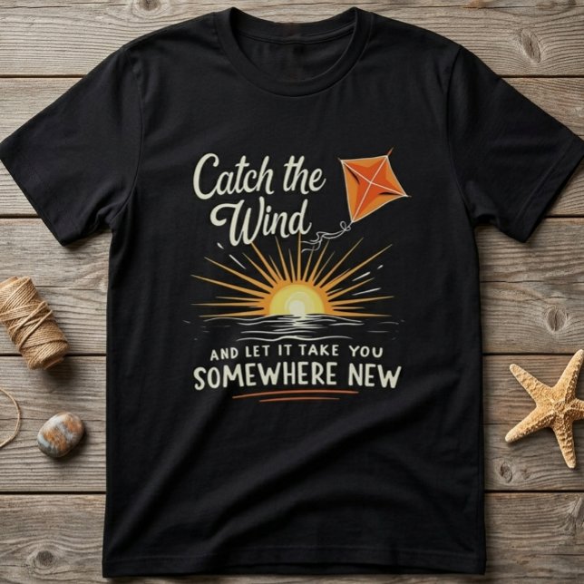 Camiseta Pegue o Vento - Kite Inspirador Voando Alto (Criador carregado)