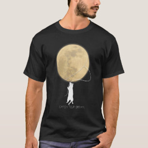 Camiseta Pegue Seu Sonho Gatinho Branco Lua e Laço