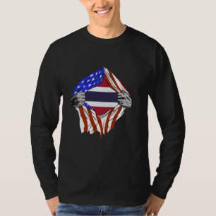 Camiseta Peito da Tailândia EUA Raízes Tailandesas Orgulho 