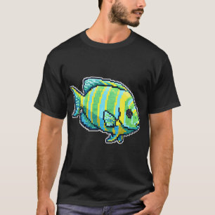 Camiseta Peixe-anjo Majestoso - Azul Real e Amarelo Bordado