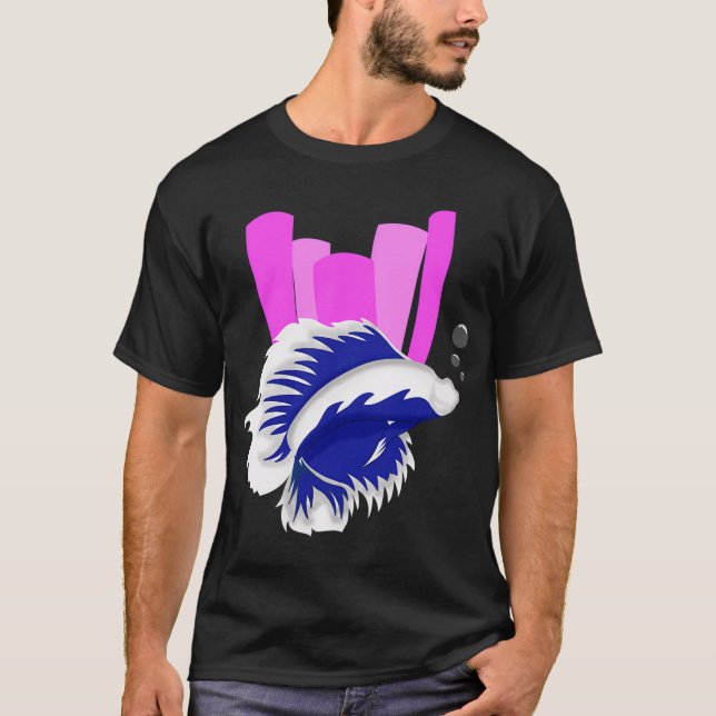 Camiseta peixe autêntico azul branco (Frente)