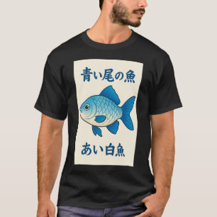 Camiseta Peixe azul com letras japonesas