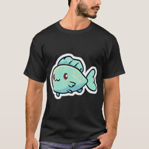 Camiseta Peixe Azul Fofo Flutuando