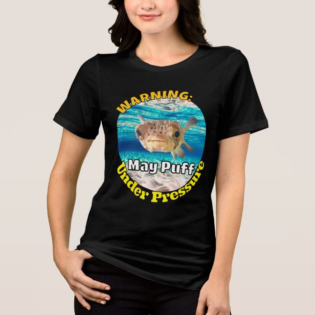 Camiseta Peixe-balão engraçado Aviso: Pode Inchar sob Press (Frente)