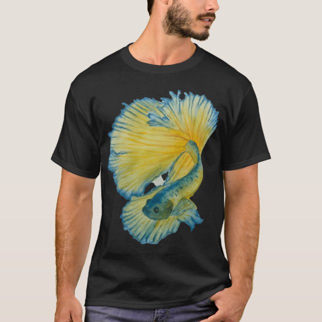 Camiseta Peixe Betta amarelo e azul (Frente)