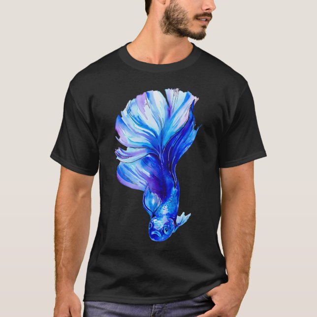 Camiseta Peixe Betta Azul, Peixe Combatente Siames (Frente)