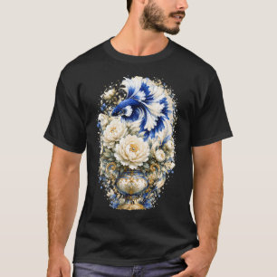 Camiseta Peixe Betta Azul Real Aquarela, Floral Vaso Sião
