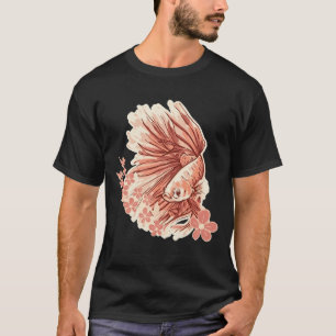 Camiseta Peixe Betta Estético com Cerejeiras Japonesas