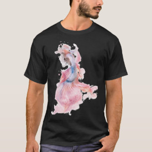 Camiseta Peixe Betta Rosa Azul Efeito Aquarela