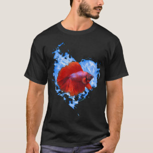 Camiseta Peixe Betta Vermelho No Coração de Chama Azul