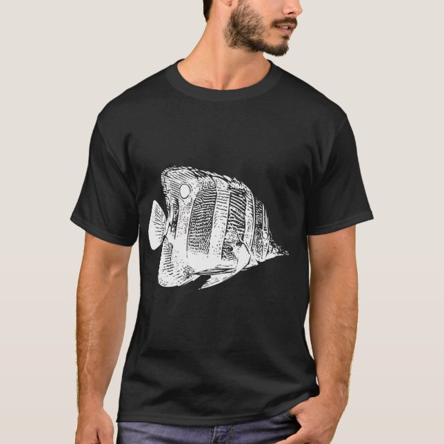 Camiseta Peixe Borboleta Copperband Desenho Branco (Frente)