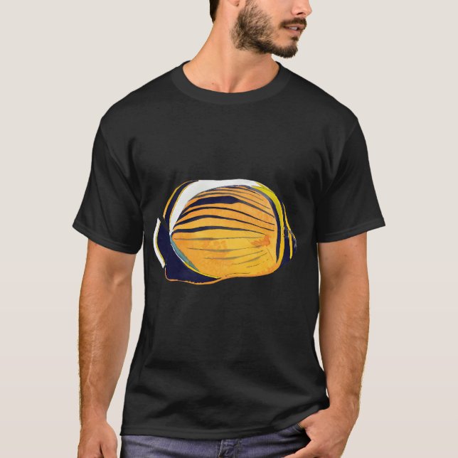 Camiseta PEIXE-BORBOLETA DE CAUDA PRETA-Chaetodon austriacu (Frente)