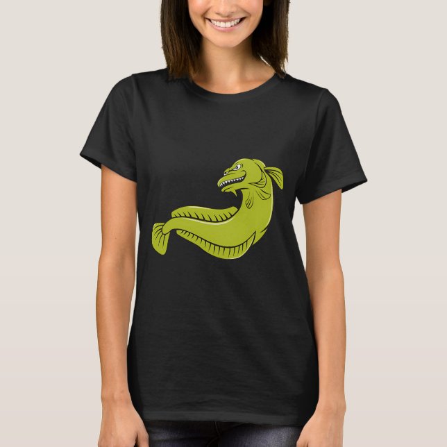 Camiseta Peixe Burbot Cartoon Irritado (Frente)
