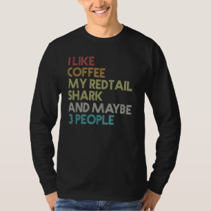Camiseta Peixe-Café, Peixe-Tubarão-Preto-Vermelho, Vintag