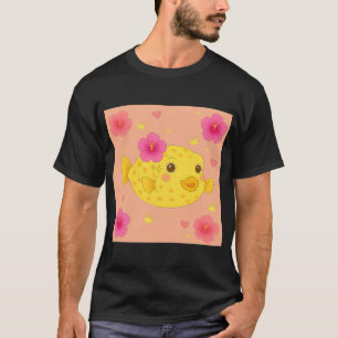 Camiseta Peixe-Caixa Amarelo e Hibisco - Coral