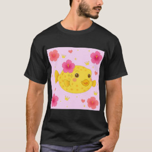 Camiseta Peixe-Caixa Amarelo e Hibisco - Rosa