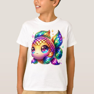 Camiseta Peixe Colorido Bonito com Acentos Arco-Íris Reprod