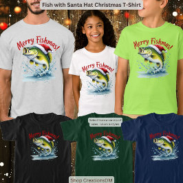Camiseta Peixe com Chapéu de Natal