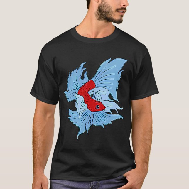 Camiseta Peixe Combatente Tailandês Vermelho e Azul (Frente)