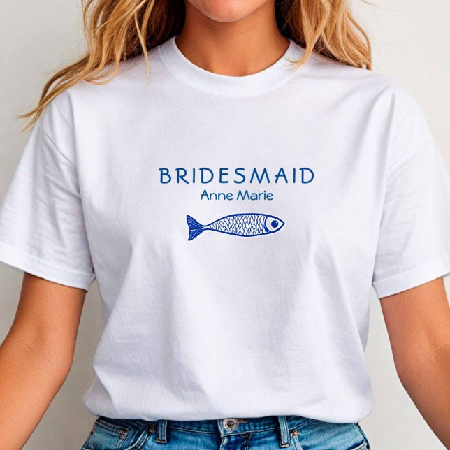 Camiseta Peixe costeiro Festa de casamento azul e branca (Coastal Fish Tshirt)