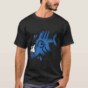 Camiseta Peixe de Arte Pop Azul Retro Estilo de Desenho Ani