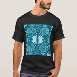 Camiseta Peixe de Batik Oceano, Coral e Caranguejos em Azul
