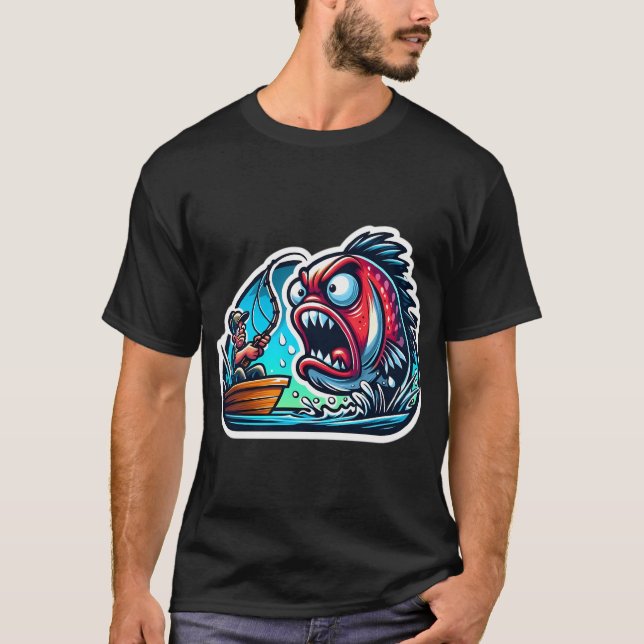 Camiseta Peixe de Desenho Animado Bravo Gritando com o Pesc (Frente)