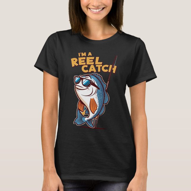 Camiseta Peixe de desenho engraçado com óculos de sol e var (Frente)
