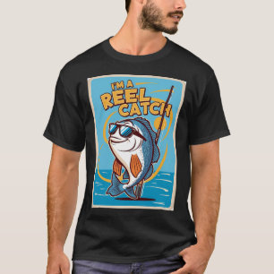 Camiseta Peixe de desenho engraçado com óculos de sol e var