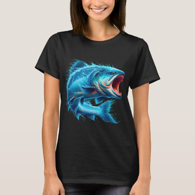 Camiseta peixe de fantasia saltando com água (Frente)