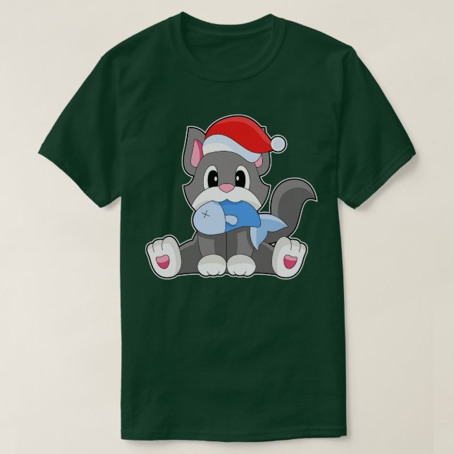 Camiseta Peixe de Natal para Gatos (Frente do Design)